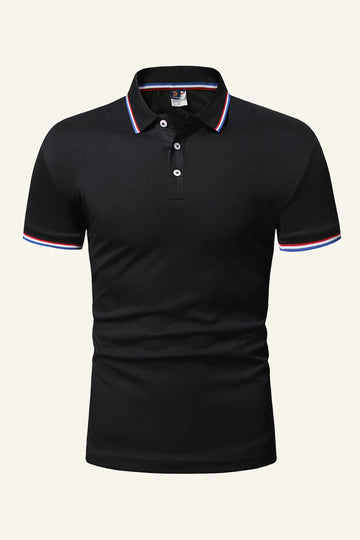 Men's Black Cotton Short-sleeve Casual Polo Shirt